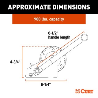 CURT Hand Winch with Strap and Zinc-Plated Snap Hook CURT hand winch with a 15-foot strap and snap hook for boat trailers