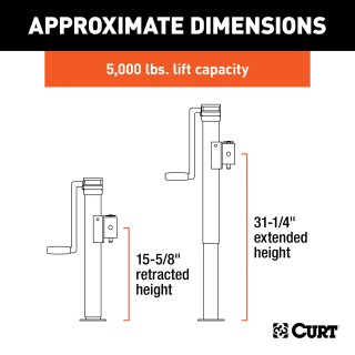 CURT Pipe Mount Swivel Trailer Jack with 5,000 lbs Support Capacity CURT pipe mount swivel jack with 5,000 lbs support and 15 inch lift capacity