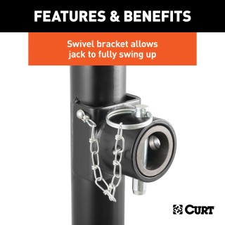 CURT Pipe Mount Swivel Trailer Jack with 5,000 lbs Support Capacity CURT pipe mount swivel jack with 5,000 lbs support and 15 inch lift capacity