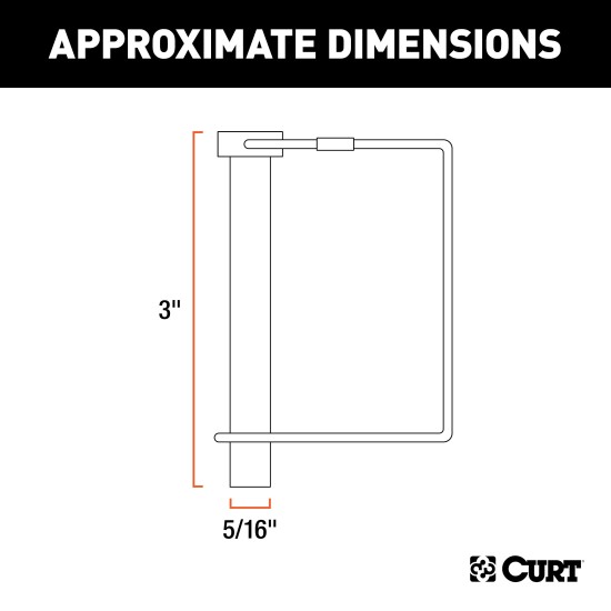 CURT Safety Pins for Trailer Couplers with Zinc Plating CURT safety pin with 5/16 inch diameter and zinc-plated finish for trailer couplers