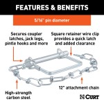 CURT Safety Pin with 5/16" Diameter and Zinc Plating CURT safety pin featuring a 5/16 inch diameter, zinc plating, 12-inch chain, and snapper pin design for secure towing.