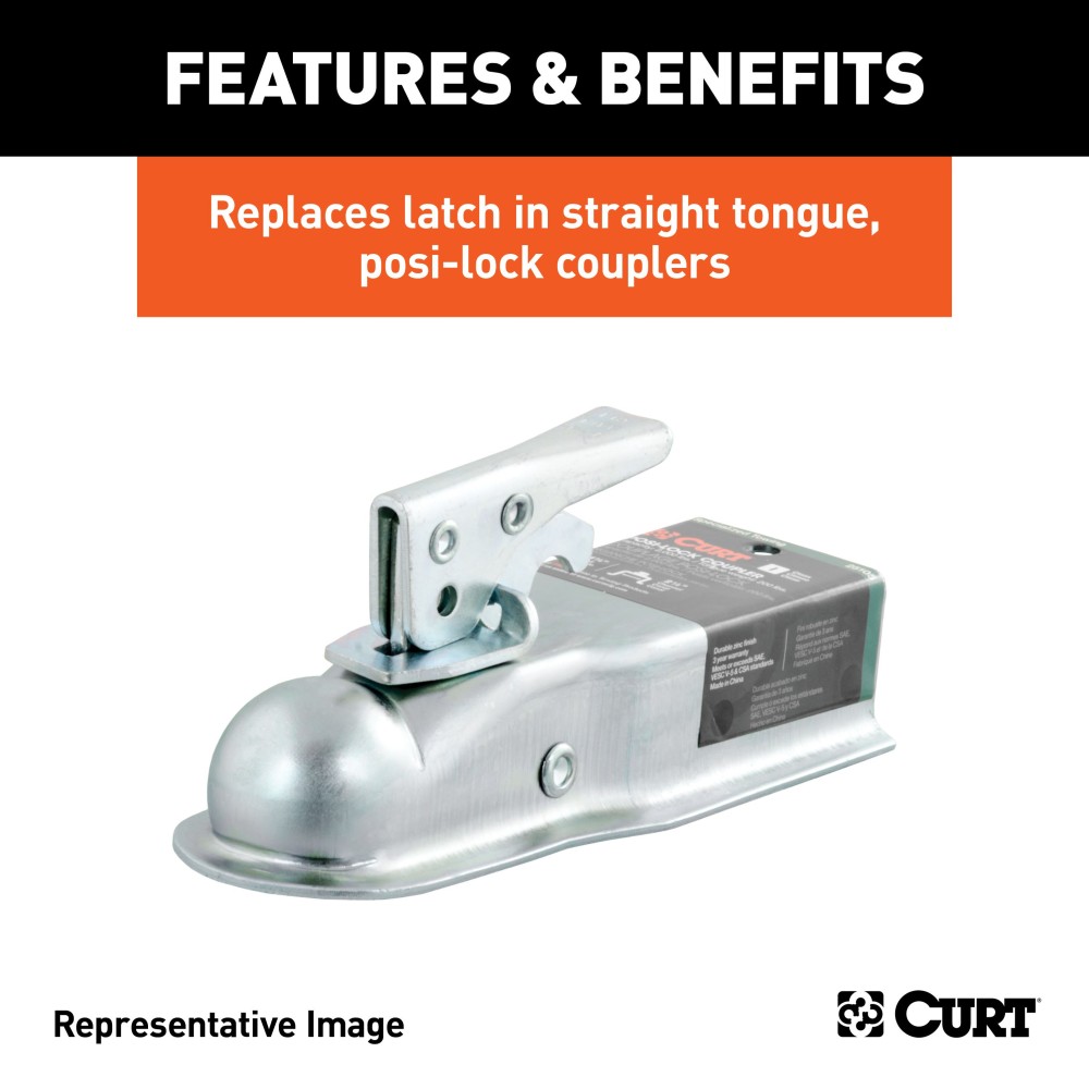 CURT Posi-Lock Trailer Coupler Latch with Adjustable Design CURT Posi-Lock trailer coupler latch with adjustable design and durable zinc finish for secure towing