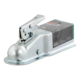 CURT straight-tongue coupler with Posi-Lock latch for 2 inch trailer ball, 3 inch channel, and 5,000 lbs capacity.