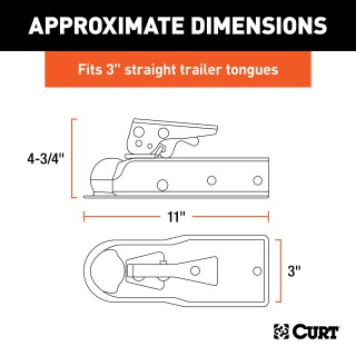 CURT 2 Inch Straight-Tongue Trailer Coupler with Posi-Lock Latch CURT straight-tongue coupler with Posi-Lock latch for 2 inch trailer ball, 3 inch channel, and 5,000 lbs capacity.