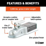 CURT Posi-Lock Straight-Tongue Trailer Coupler CURT straight-tongue coupler with Posi-Lock latch, zinc finish, 3-inch channel, and 2-inch trailer ball fitting