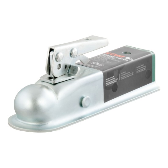 CURT Straight-Tongue Trailer Coupler with Posi-Lock Latch CURT straight-tongue coupler with Posi-Lock latch for 2 inch balls and 2 inch channels, durable zinc finish
