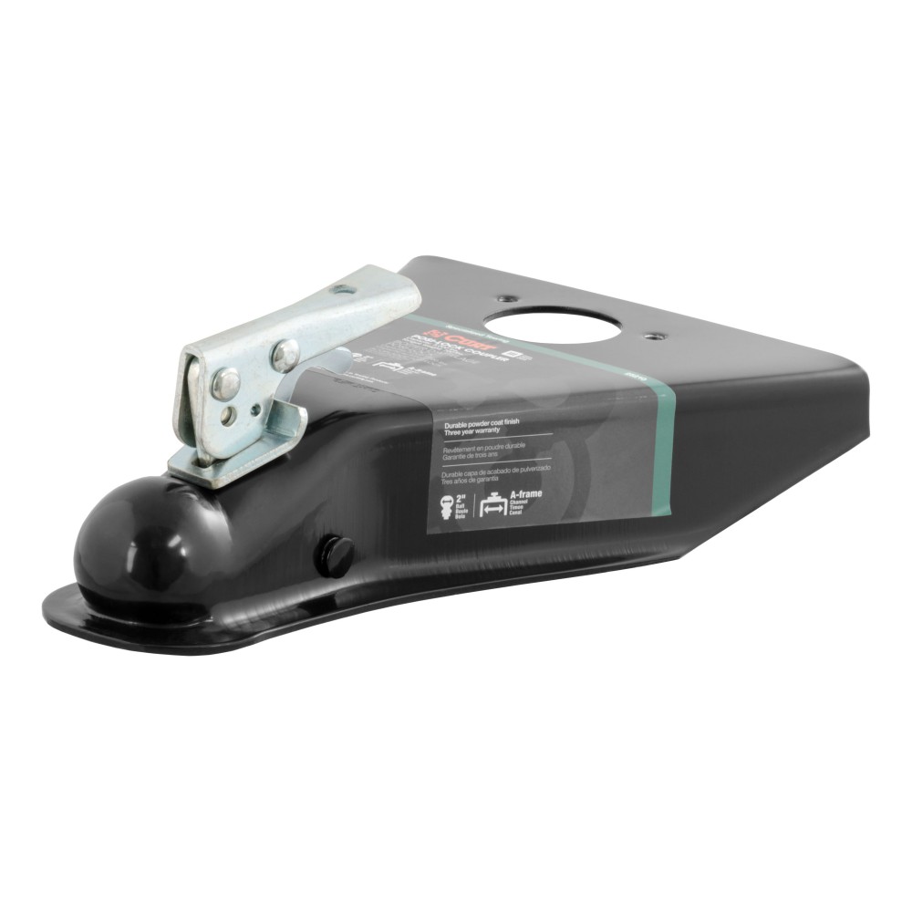 CURT A-frame Coupler with Posi-Lock Latch and Durable Finish CURT A-frame coupler featuring a Posi-Lock latch with a durable black finish for reliable towing.