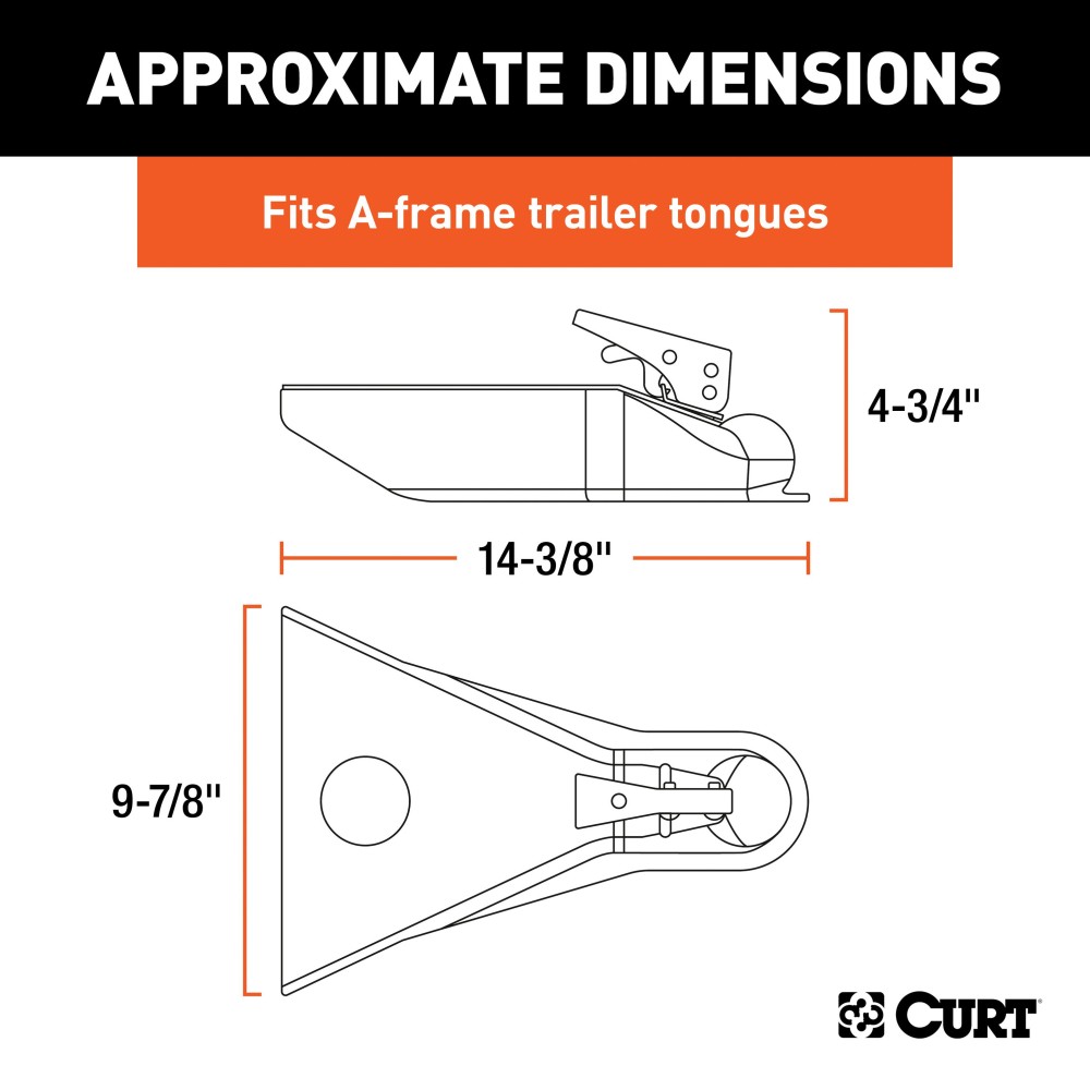 CURT A-frame Coupler with Posi-Lock Latch and Durable Finish CURT A-frame coupler featuring a Posi-Lock latch with a durable black finish for reliable towing.