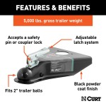 CURT A-frame Coupler with Posi-Lock Latch and Durable Finish CURT A-frame coupler featuring a Posi-Lock latch with a durable black finish for reliable towing.