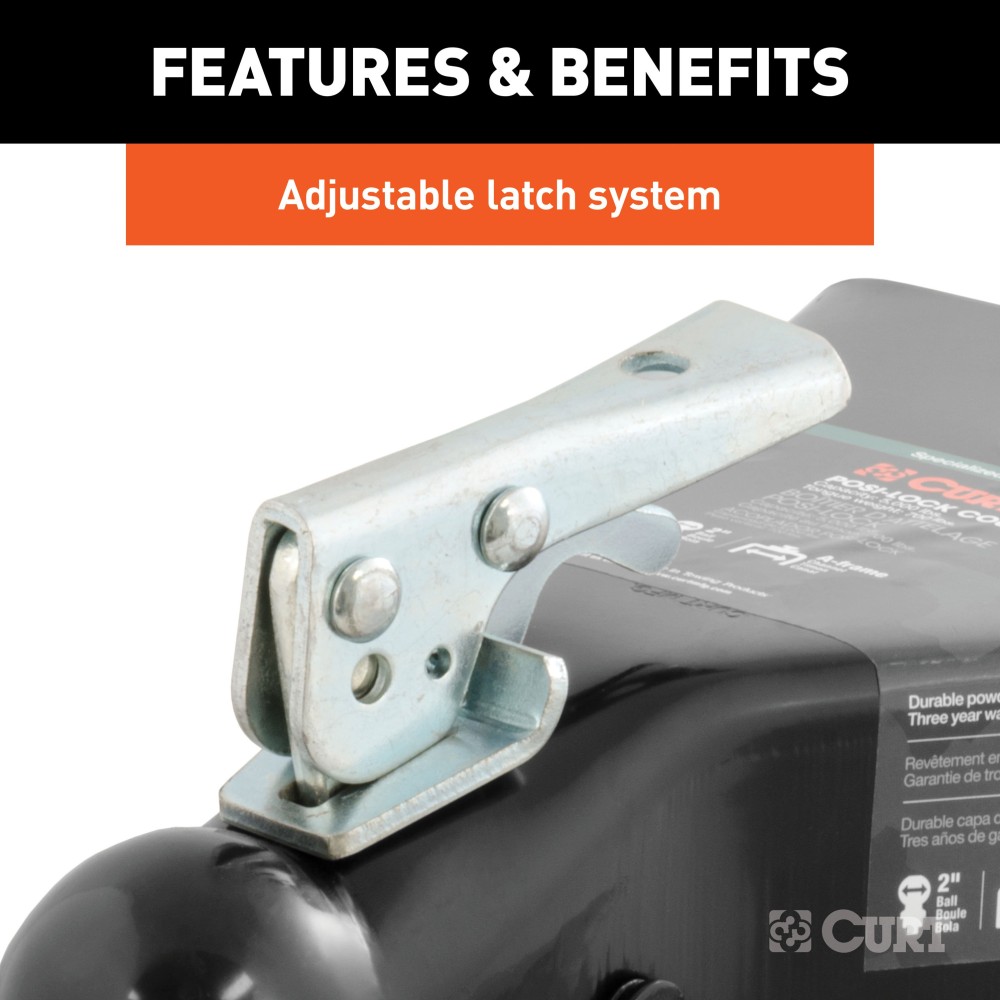 CURT A-frame Coupler with Posi-Lock Latch and Durable Finish CURT A-frame coupler featuring a Posi-Lock latch with a durable black finish for reliable towing.