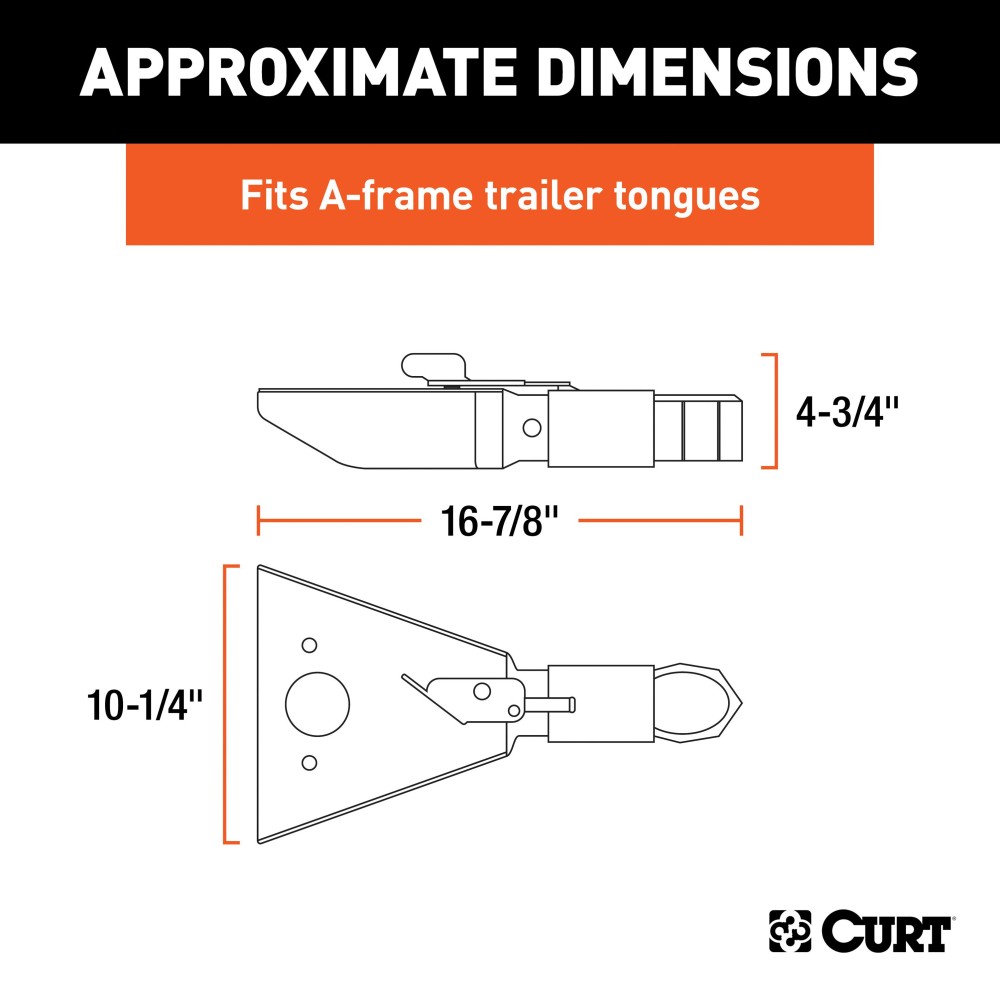 CURT 12,500 lbs A-frame Coupler with Sleeve-lock Latch CURT A-frame trailer coupler with sleeve-lock latch, carbide black finish.