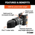 CURT adjustable channel coupler with sleeve-lock latch and durable black finish.