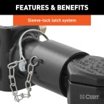 CURT Adjustable Channel Coupler - 12,000 lbs Capacity, Sleeve-Lock CURT adjustable channel coupler with sleeve-lock latch and black powder coat finish for secure towing.