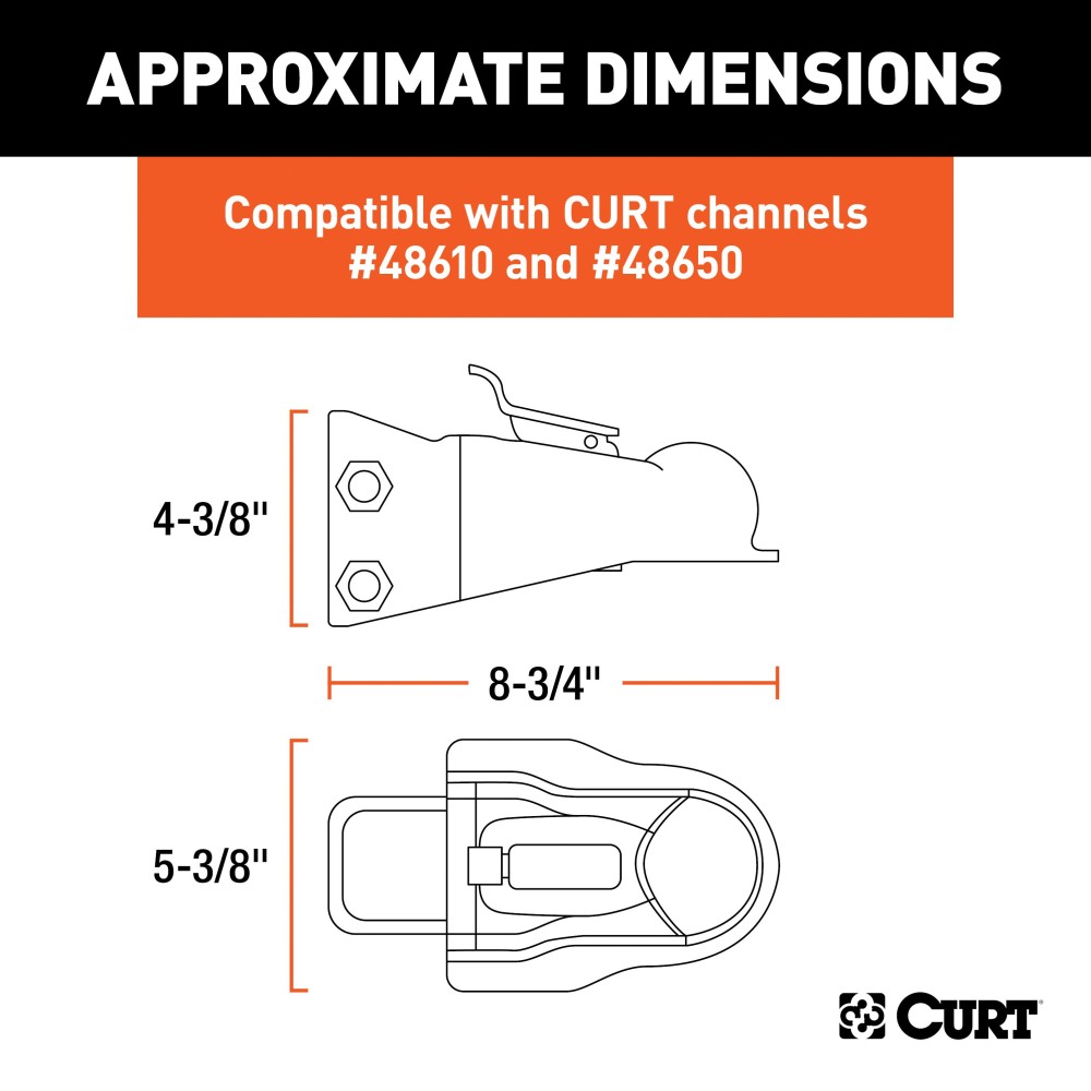 CURT adjustable channel coupler featuring a dual-bolt mount and easy-lock latch
