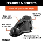 CURT adjustable channel coupler featuring a dual-bolt mount and easy-lock latch