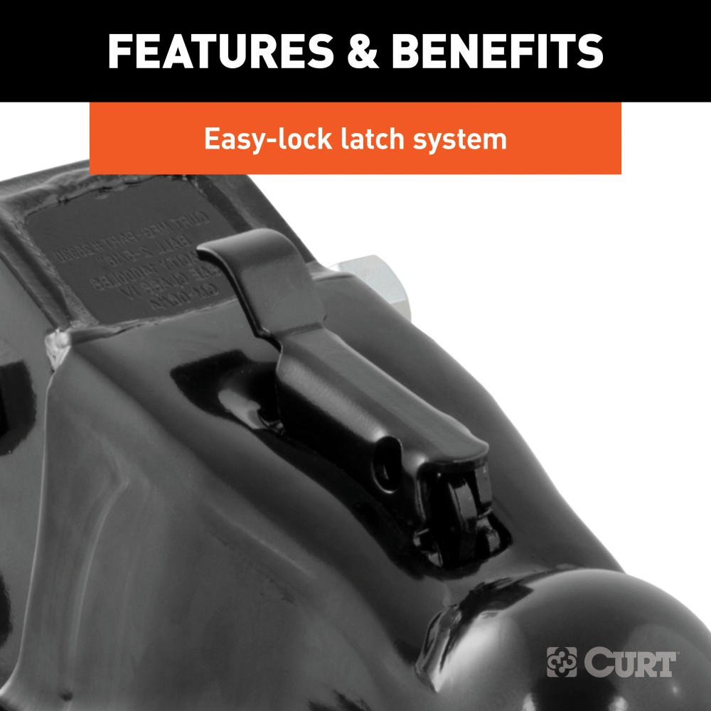 CURT adjustable channel coupler featuring a dual-bolt mount and easy-lock latch