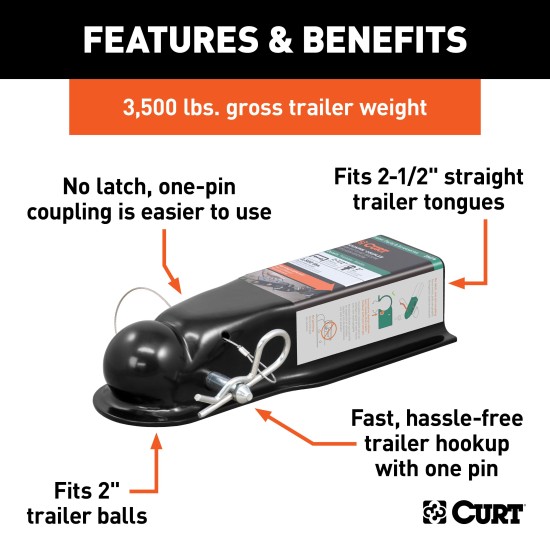 CURT QuickPin Trailer Coupler - Stress-Free Towing Solution CURT QuickPin trailer coupler with hitch pin for easy towing connection