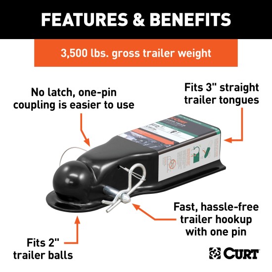 CURT QuickPin Trailer Coupler - Secure and Hassle-Free CURT QuickPin trailer coupler with revolutionary pin latch design for secure towing.