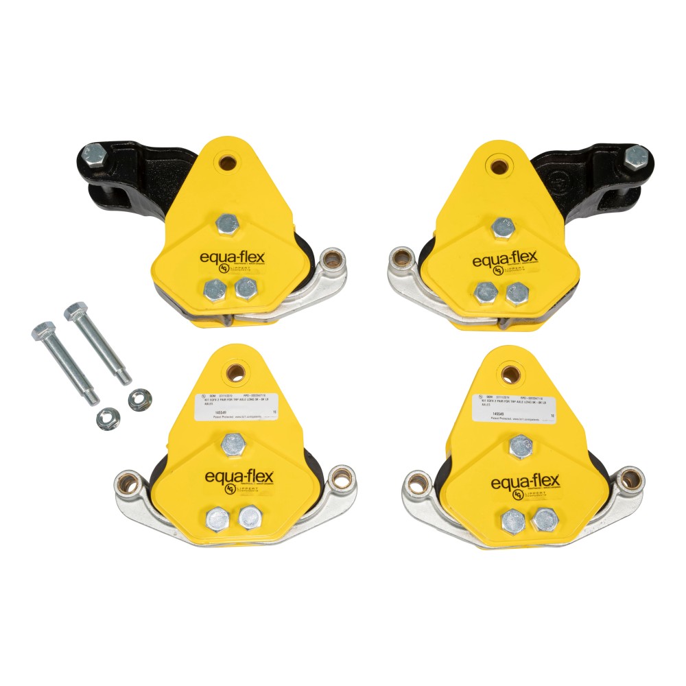 Lippert Equa-Flex Rubberized Trailer Equalizer for Tandem Axles Lippert Equa-Flex equalizer kit providing smooth rides for tandem axle RVs by reducing trailer movement and vibration.