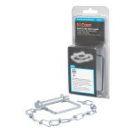 CURT Safety Pin with Durable Zinc-Plated Finish and Chain CURT safety pin with zinc plating and 12-inch chain attachment for trailer couplers.