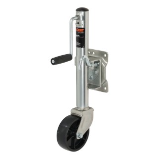 CURT Marine Trailer Jack with Zinc Finish and Swivel Design CURT marine trailer jack with 1200 lbs capacity, zinc finish, 6-inch wheel, and swivel design for trailers.