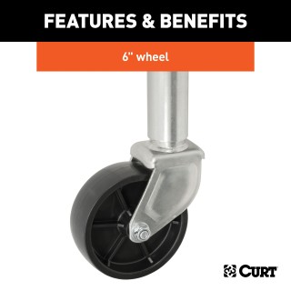 CURT Marine Trailer Jack with Zinc Finish and Swivel Design CURT marine trailer jack with 1200 lbs capacity, zinc finish, 6-inch wheel, and swivel design for trailers.