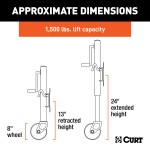 CURT marine trailer jack featuring a zinc finish, 8-inch wheel, side-wind handle, and heavy-duty pull-pin for easy trailer mobility and maneuverability.