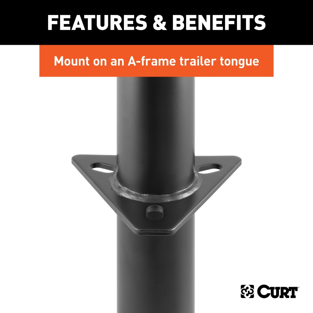 CURT A-frame Trailer Jack with Top-wind Handle and 2000 lbs Lift CURT A-frame trailer jack, 2000 lbs lift capacity, top-wind handle, 15-inch travel.