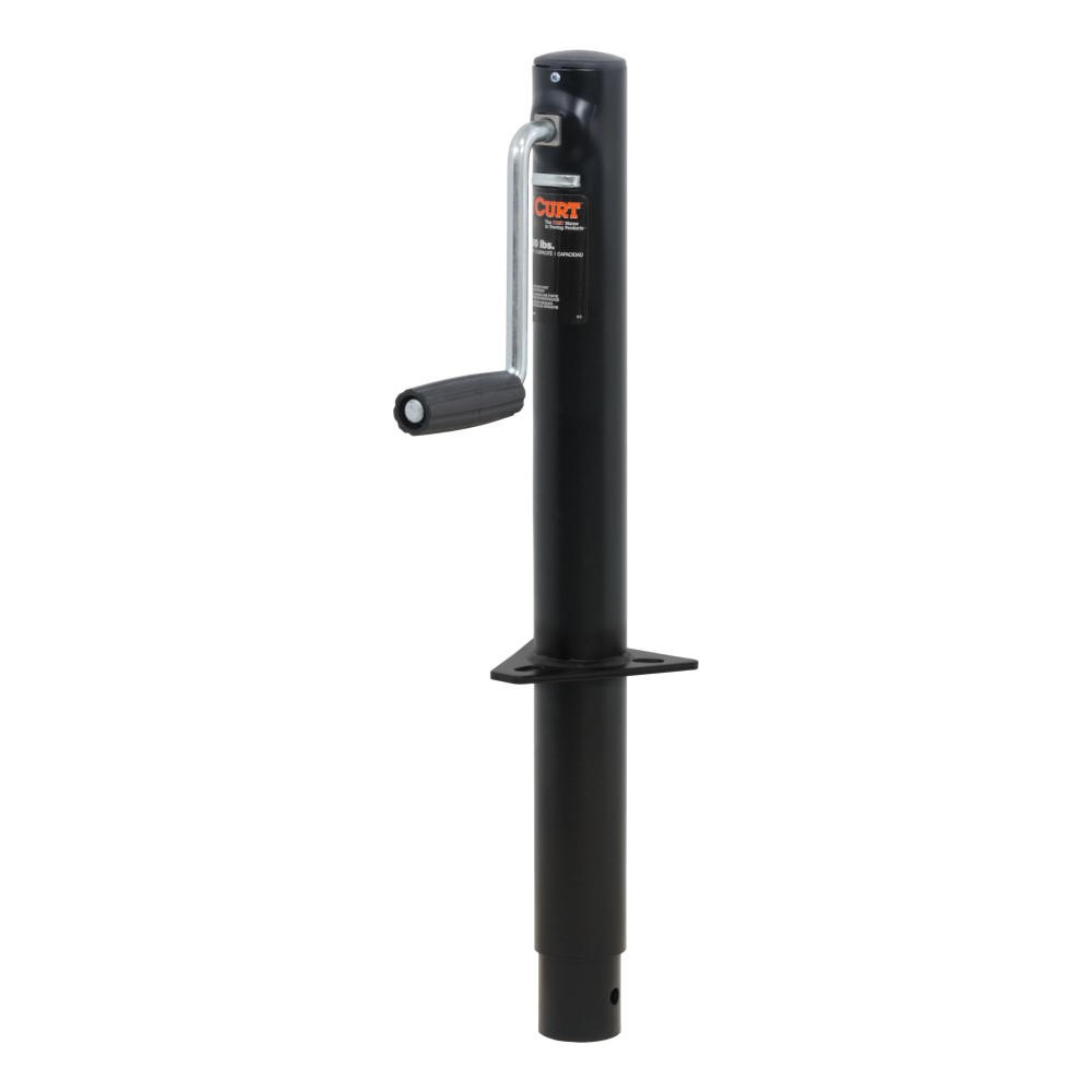 CURT A-Frame Trailer Jack with Side-Wind Handle for Towing CURT A-frame trailer jack with side-wind handle, rated for 3,000 lbs support and 2,000 lbs lift capacity.