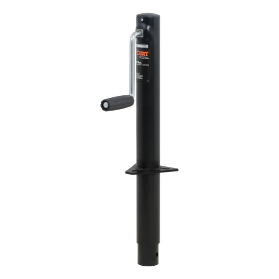 CURT A-Frame Trailer Jack with Side-Wind Handle for Towing CURT A-frame trailer jack with side-wind handle, rated for 3,000 lbs support and 2,000 lbs lift capacity.
