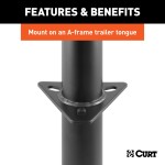 CURT A-Frame Trailer Jack with Side-Wind Handle for Towing CURT A-frame trailer jack with side-wind handle, rated for 3,000 lbs support and 2,000 lbs lift capacity.