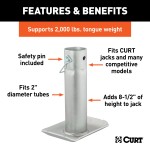 CURT Steel Trailer Jack Foot Plate with Safety Pin Attachment CURT steel jack footplate with safety pin, fits 2 inch diameter tubes, supports 2000 lbs