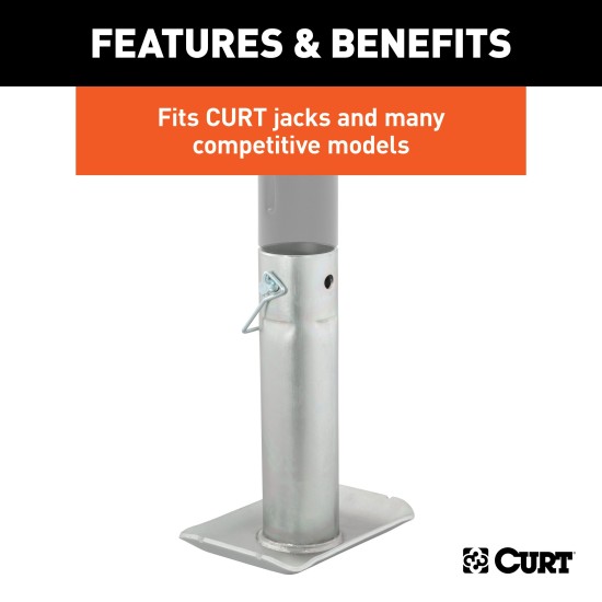 CURT Steel Trailer Jack Foot Plate with Safety Pin Attachment CURT steel jack footplate with safety pin, fits 2 inch diameter tubes, supports 2000 lbs