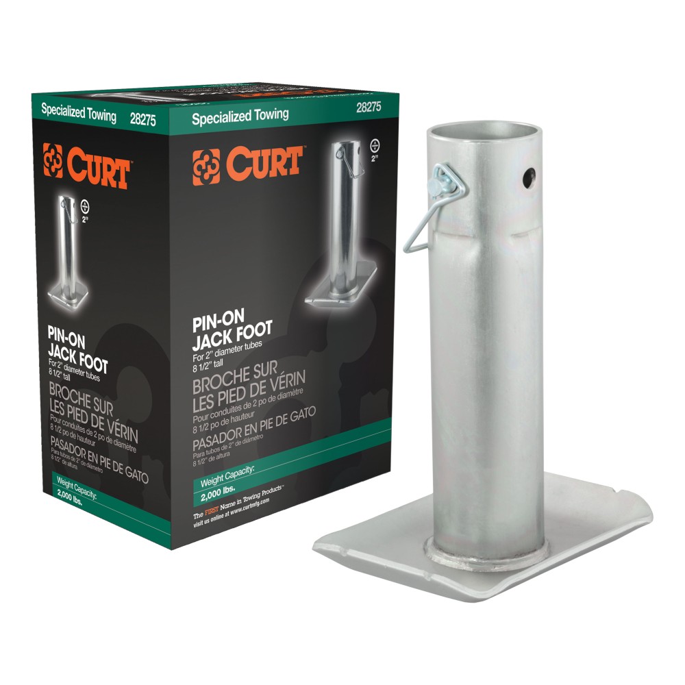 CURT Trailer Jack Foot with Safety Pin for 2-Inch Tubes CURT trailer jack foot attachment with safety pin, supports 2,000 lbs
