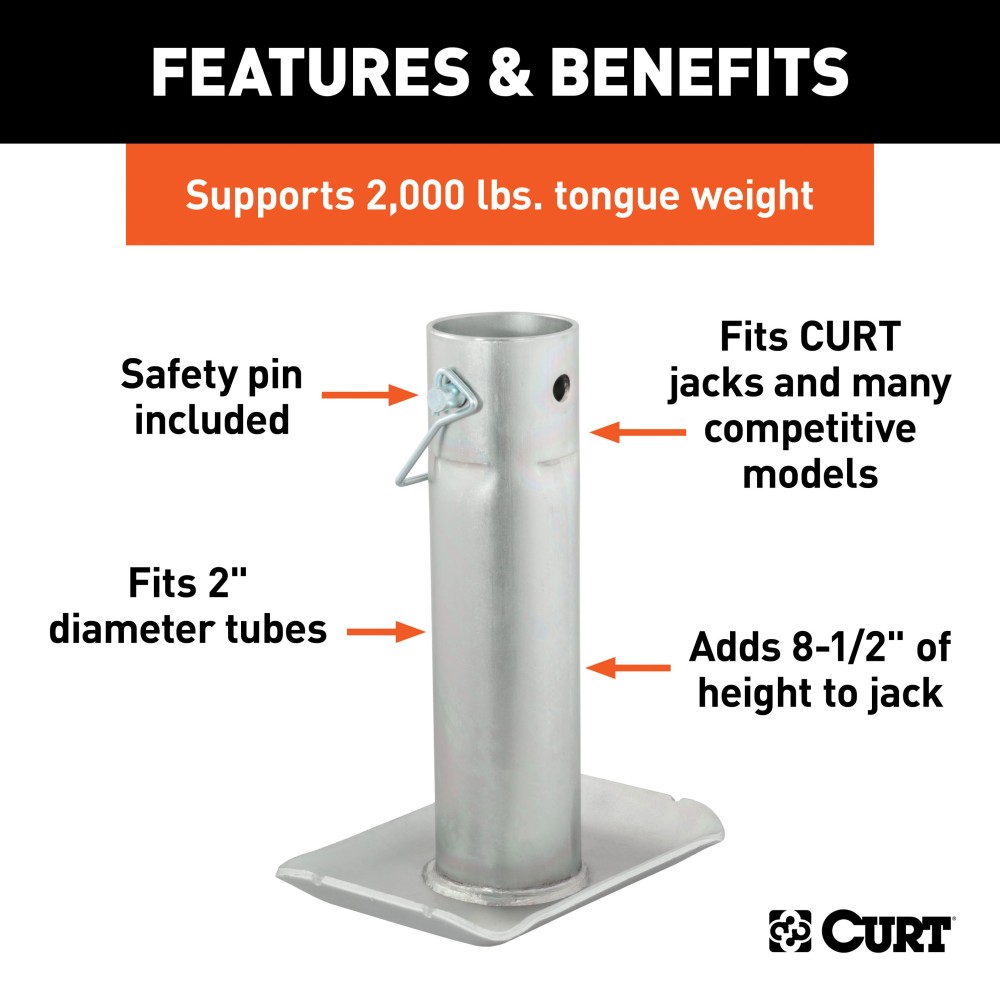 CURT Trailer Jack Foot with Safety Pin for 2-Inch Tubes CURT trailer jack foot attachment with safety pin, supports 2,000 lbs