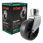 CURT Trailer Jack with 6 Inch Poly Wheel and Safety Pin CURT trailer jack with 6 inch poly wheel designed for 2 inch tubes, supports 1,200 lbs.