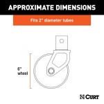 CURT Trailer Jack with 6 Inch Poly Wheel and Safety Pin CURT trailer jack with 6 inch poly wheel designed for 2 inch tubes, supports 1,200 lbs.