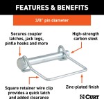 CURT Safety Pins - Secure Trailer Couplers with Steel Pins CURT safety pins with zinc plating for rust protection, 3/8 inch diameter