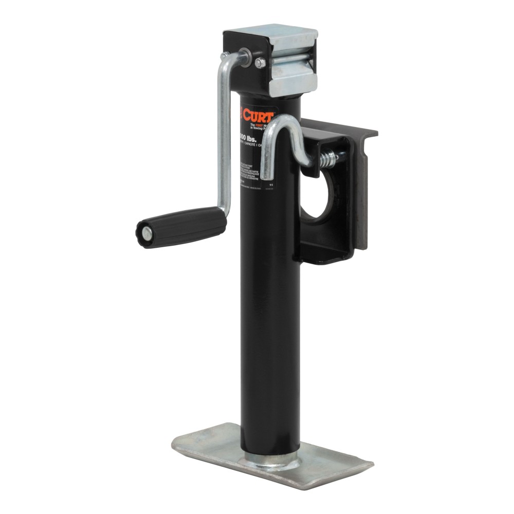 CURT Trailer Jack with Swivel Bracket and Side-Wind Handle CURT swivel trailer jack with 3000 lbs support capacity and welded foot plate