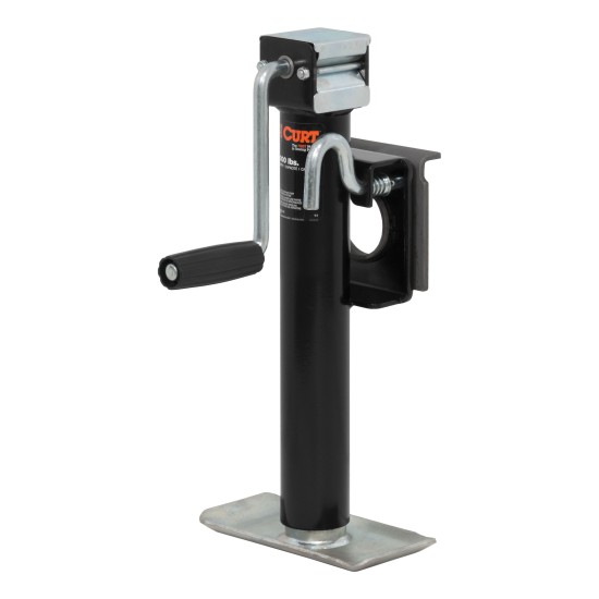 CURT Trailer Jack with Swivel Bracket and Side-Wind Handle CURT swivel trailer jack with 3000 lbs support capacity and welded foot plate