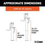 CURT Trailer Jack with Swivel Bracket and Side-Wind Handle CURT swivel trailer jack with 3000 lbs support capacity and welded foot plate
