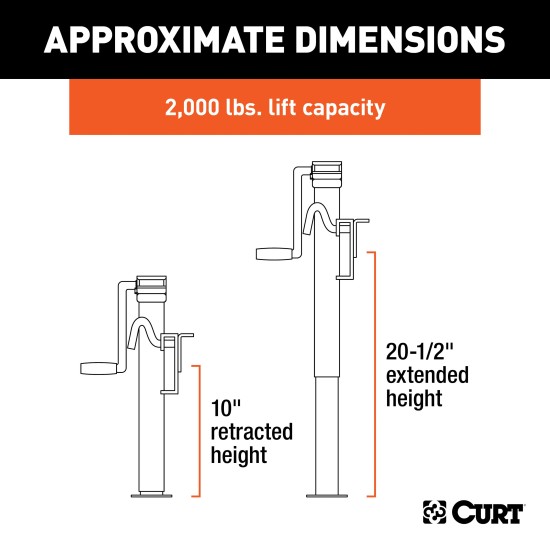 CURT Trailer Jack with Swivel Bracket and Side-Wind Handle CURT swivel trailer jack with 3000 lbs support capacity and welded foot plate