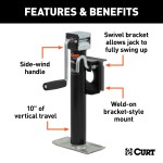 CURT Trailer Jack with Swivel Bracket and Side-Wind Handle CURT swivel trailer jack with 3000 lbs support capacity and welded foot plate