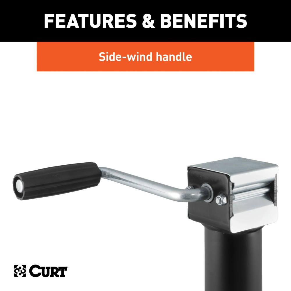 CURT Trailer Jack with Swivel Bracket and Side-Wind Handle CURT swivel trailer jack with 3000 lbs support capacity and welded foot plate