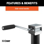 CURT Trailer Jack with Swivel Bracket and Side-Wind Handle CURT swivel trailer jack with 3000 lbs support capacity and welded foot plate