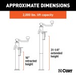 CURT Bracket Mount Swivel Trailer Jack with 3000 lbs Capacity CURT trailer jack with swivel feature providing 3000 lbs support and 2000 lbs lift capacity, ideal for various trailers.
