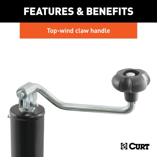 CURT Bracket Mount Swivel Trailer Jack with 3000 lbs Capacity CURT trailer jack with swivel feature providing 3000 lbs support and 2000 lbs lift capacity, ideal for various trailers.