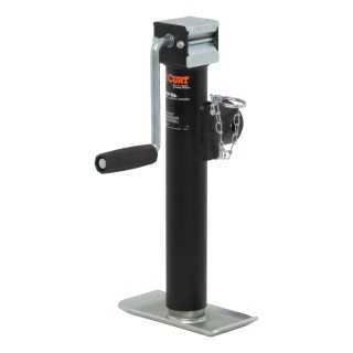 CURT pipe mount swivel jack rated for 3,000 lbs. support with swivel feature and side-wind handle