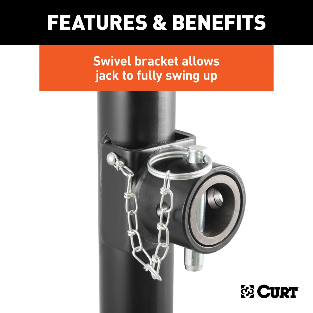 CURT Swivel Trailer Jack with 3000 lbs Support Capacity CURT pipe mount swivel trailer jack with side-wind handle and 15-inch travel