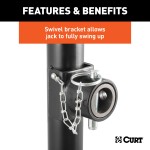 CURT Swivel Trailer Jack with 3000 lbs Support Capacity CURT pipe mount swivel trailer jack with side-wind handle and 15-inch travel
